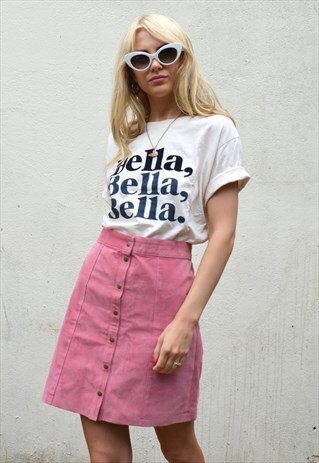 VINTAGE 90S PINK SUEDE HIGH WAISTED BUTTON THROUGH SKIRT