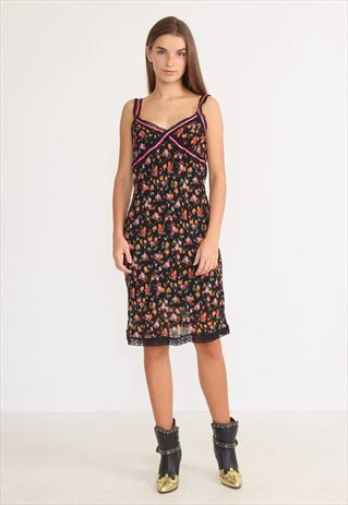 VINTAGE BLACK FLORAL SLEEVELESS MINI DRESS