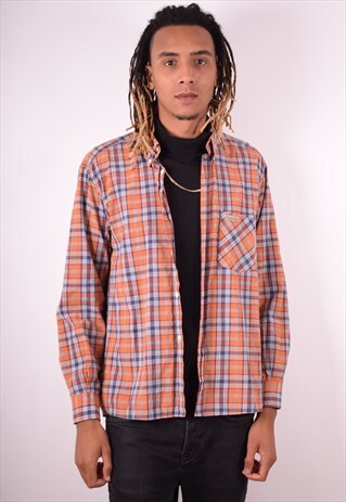 CALVIN KLEIN MENS VINTAGE SHIRT LARGE ORANGE CHECK 90S