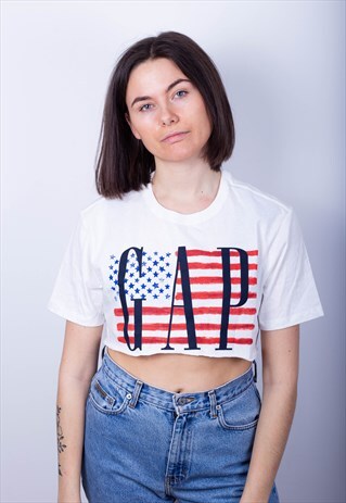 GAP USA FLAG RAW HEM CROP TEE