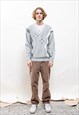 VINTAGE 80S GREY GEOMETRIC V NECK BOXY KNIT JUMPER MEN M