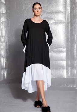 Black Maxi dress/ Plus size dress/ Long sleeve dress