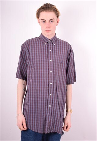 RALPH LAUREN MENS VINTAGE SHIRT MEDIUM BLUE CHECK 90'S