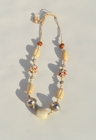 DEADSTOCK ACRYLIC WOOD SEED BEADED NECKLACE