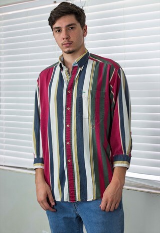 VINTAGE TOMMY HILFIGER SHIRT LOGO STRIPED 90S M 11.3