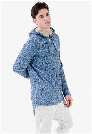 ZIPPED LONGLINE HOODIE IN MULTI BLUE WITH SIDE POCKETS