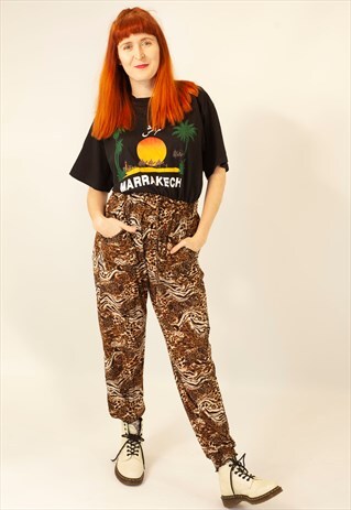 VINTAGE 90S HAREM TROUSERS BROWN ANIMAL PRINT LEOPARD SNAKE