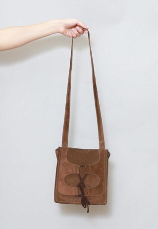 VINTAGE 1970'S DARK BROWN SUEDE SADDLE BAG