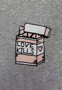 CATCALL 'Love Kills' Embroidered T-shirt in GREY