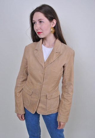 80S BEIGE CORDUROY BUTTON BLAZER, SIZE S