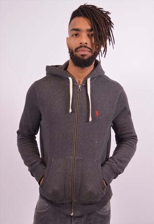POLO RALPH LAUREN MENS VINTAGE HOODIE SWEATER SMALL GREY 90S