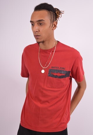 NAUTICA MENS VINTAGE T-SHIRT TOP MEDIUM RED 90S