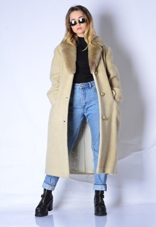 VINTAGE 70S BEIGE MOHAIR WOOL BLEND COAT