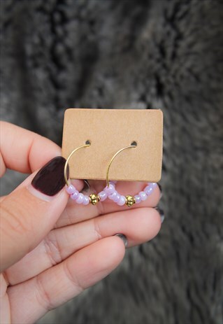 LILAC & GOLD BEAD HOOPS