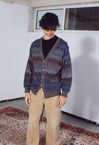 VINTAGE MISSONI SPORT RETRO ZIG-ZAG PATTERNED CARDIGAN