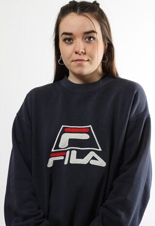 VINTAGE FILA NAVY SPELL OUT SWEATER