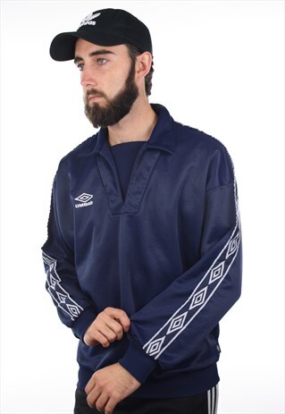 VINTAGE 90S UMBRO POLYESTER TAPE ARM DRILL TOP SWEATSHIRT