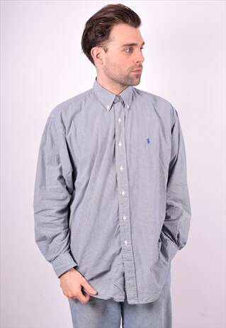 POLO RALPH LAUREN MENS VINTAGE SHIRT LARGE BLUE CHECK 90S