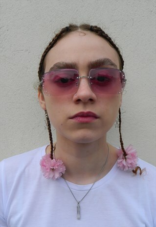 Y2K PURPLE RECTANGULAR DIAMONTE SUNGLASSES