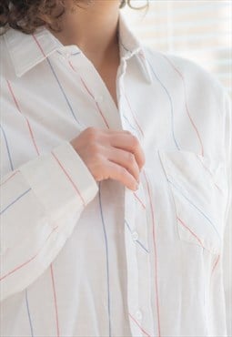 Vintage 80's White Striped Unisex Cotton Shirt