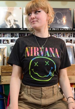 Vintage Nirvana T-shirt Acid Print Grey Size S