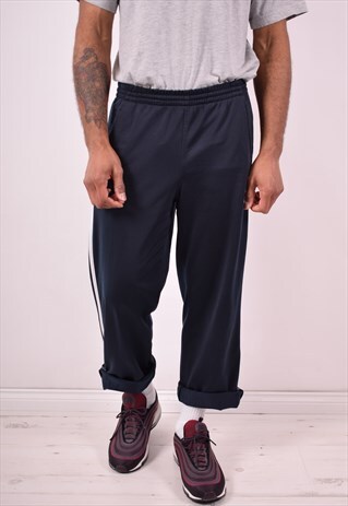 ADIDAS MENS VINTAGE TRACKSUIT TROUSERS W32 L32 NAVY BLUE 90S