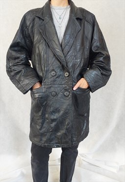 Vintage Leather Coat, Large Size Jacket