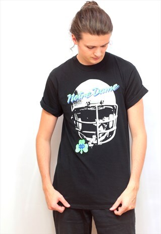 1990'S VINTAGE BLACK 'NOTRE DAME FOOTBALL' PRINT T-SHIRT