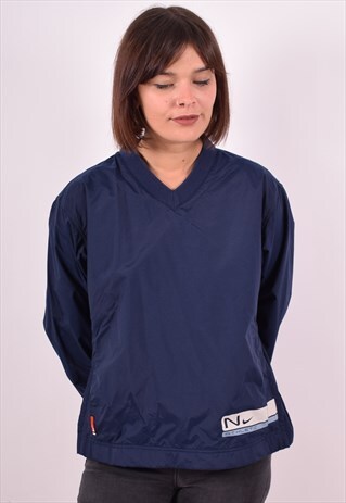 NIKE WOMENS VINTAGE PULLOVER JACKET MEDIUM NAVY BLUE 90S