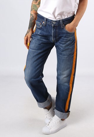 LEVIS 501'S DENIM JEANS REWORKED SIDE STRIPE UK 10 (3AE)