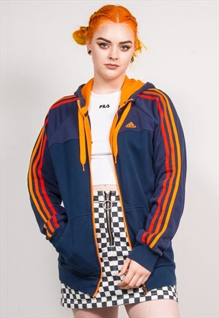 VINTAGE 90'S NAVY ADIDAS HOODED SWEAT TRACKSUIT JACKET