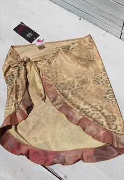 Deadstock y2k pink gold animal print ruffled wrap tie skirt 