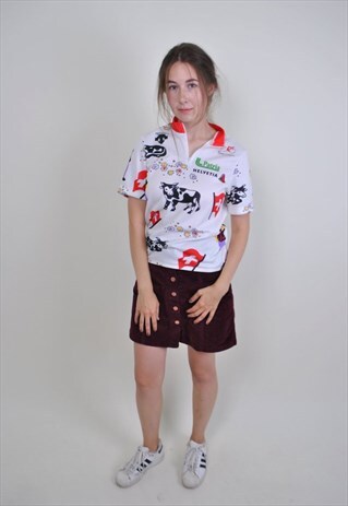 VINTAGE BICYCLE TSHIRT WOMEN SPORT TEE COW PRINT