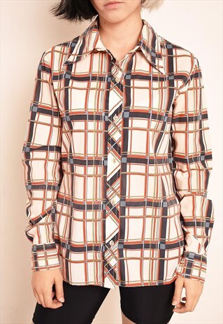 70'S RETRO CHECKED TARTAN PRINT FESTIVAL SHIRT TOP