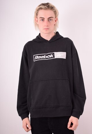 REEBOK MENS VINTAGE HOODIE JUMPER XL BLACK 90S