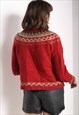 VINTAGE JAZZY ABSTRACT CRAZY PATTERNED CARDIGAN RED