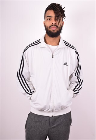 ADIDAS MENS VINTAGE TRACKSUIT TOP JACKET MEDIUM WHITE 90'S