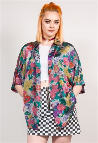 90'S VTG MULTICOLOUR FLORAL PATTERN OVERSIZE SHIRT