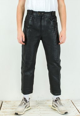 W36 L28 Straight Leather Pants Grunge Trousers Biker Rocker
