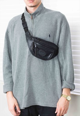VINTAGE BLACK CROSS BODY BUM BAG LOGO 90S X 5.5