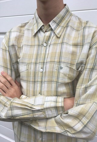 MENS VINTAGE 80S WRANGLER YELLOW CHECKED LONG SLEEVE SHIRT