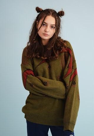 90'S RETRO ABSTRACT PATTERN OVERSIZED SLOUCHY KNIT JUMPER