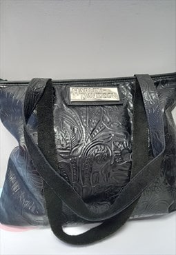 00's Vintage Large Tote Bag Black Paisley Patterned
