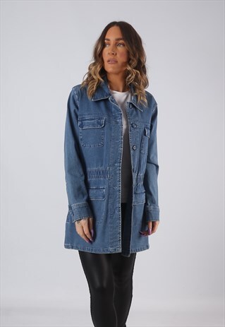 DENIM JACKET OVERSIZED FITTED MILITARY LONGLINE UK 14 (CW3L)