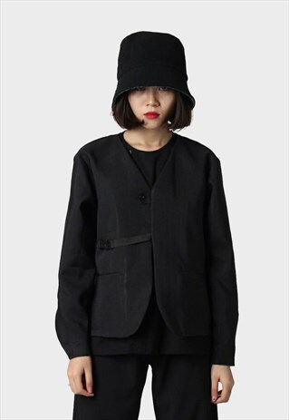 KOREAN STYLE BLAZER IN BLACK WITH STRAP DETAIL
