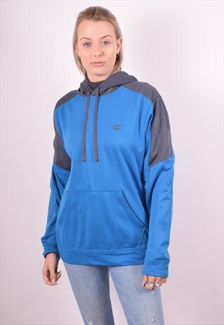 CHAMPION WOMENS VINTAGE HOODIE JUMPER LARGE BLUE 90S