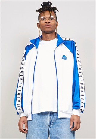 VINTAGE 90'S KAPPA WHITE/ROYAL BLUE TAPE TRACKSUIT JACKET