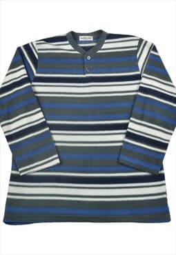 Vintage Up Sweater Retro Striped Pattern Blue/Grey Ladies XL