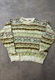 VINTAGE ABSTRACT KNITTED JUMPER PATTERNED GRANDAD SWEATER