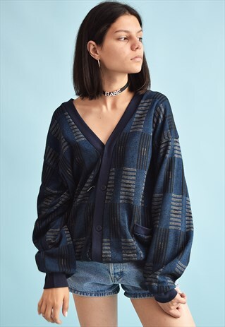 90'S RETRO JAZZY OVERSIZED KNIT DADS CARDIGAN TOP